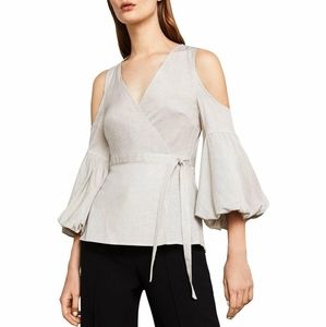 Bcbgmaxazria Pale khaki Combo Stripe Wrap top NWT